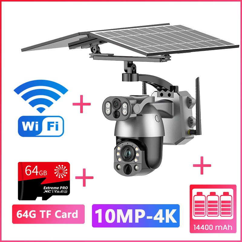 UNENTGT 4k Dual Lens View 50X Optical Zoom Solar Battery PTZ Camera 10MP SIM Card Outdoor Wifi CCTV Solaire Surveillance Camera
