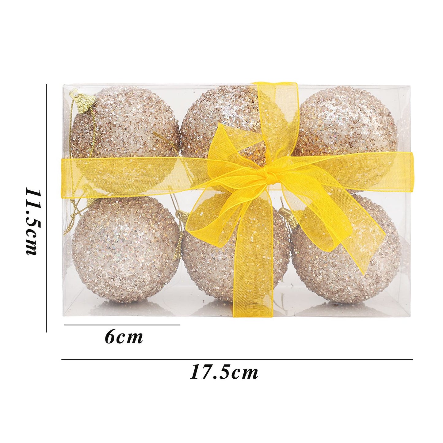 6-30pcs Champagne Gold Glitter Christmas Balls 6cm Xmas Tree Hanging Sparkling Ball Pendants for New Year Party Decor Ornaments