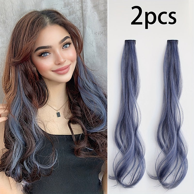 2pcs Cute Colorful Hair Extension One-Piece Seamless Invisible Hairpieces Hair Piece For Kid synthetic Invisible Clip Hair Piece