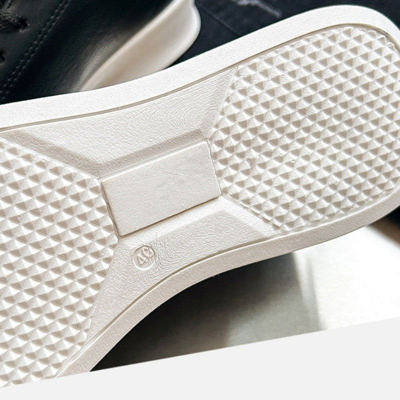 Fashion Thick Sole Black White Soft Men Leather Shoes Platform Men Casual Board Shoes Walking Sport Shoes Lightweight Work Shoes