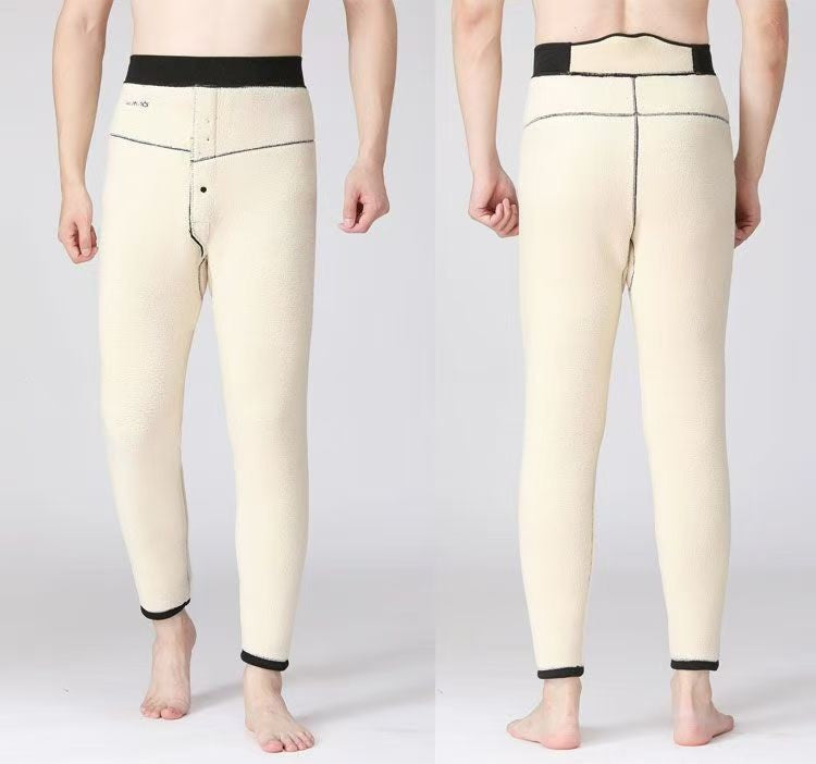 -30° Winter Thicken Keep Warm Long Wool Sheepskin Pants One Piece of Fur Men's and Women's High Waist Wool Liner Pants