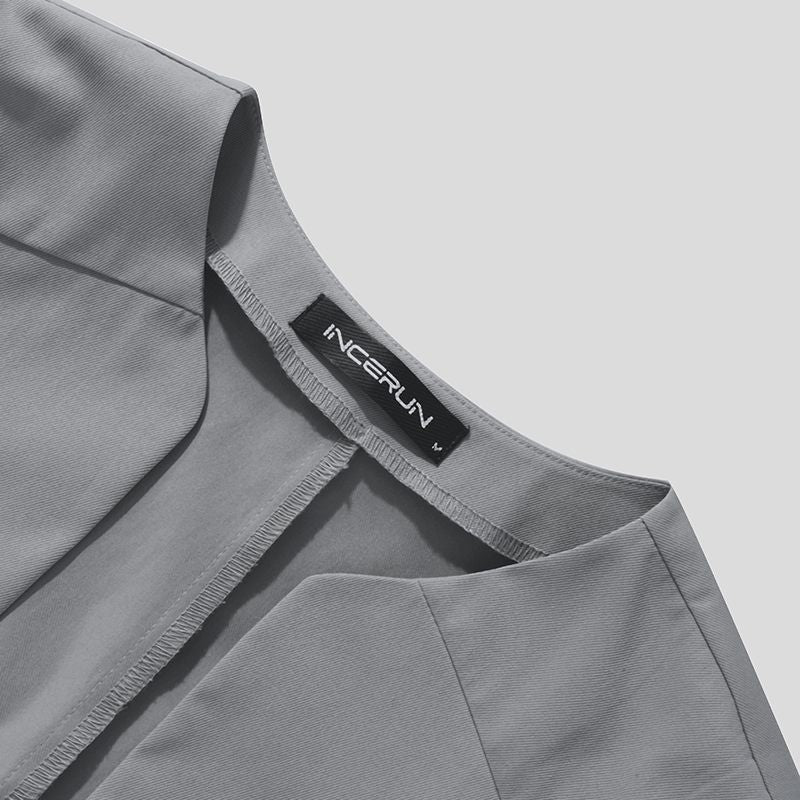 INCERUN Men Blazer Solid Color Open Stitch Long Sleeve Irregular Thin Suits Men 2024 Streetwear Fashion Casual Crop Coats S-5XL