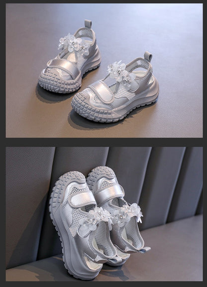 Girls' Casual Shoes Mesh Breathable Children's Sports Sandals 2025 Summer Fashion Flower Girls' Princess Shoes 3-12 Years Old