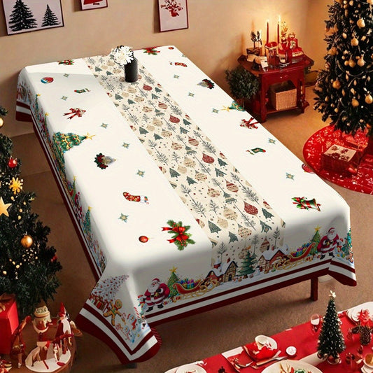 Christmas Trees Santa Print Tablecloth for Table Decor Winter Gingerbread Man Kitchen Dining Table Cloth Christmas Decorations
