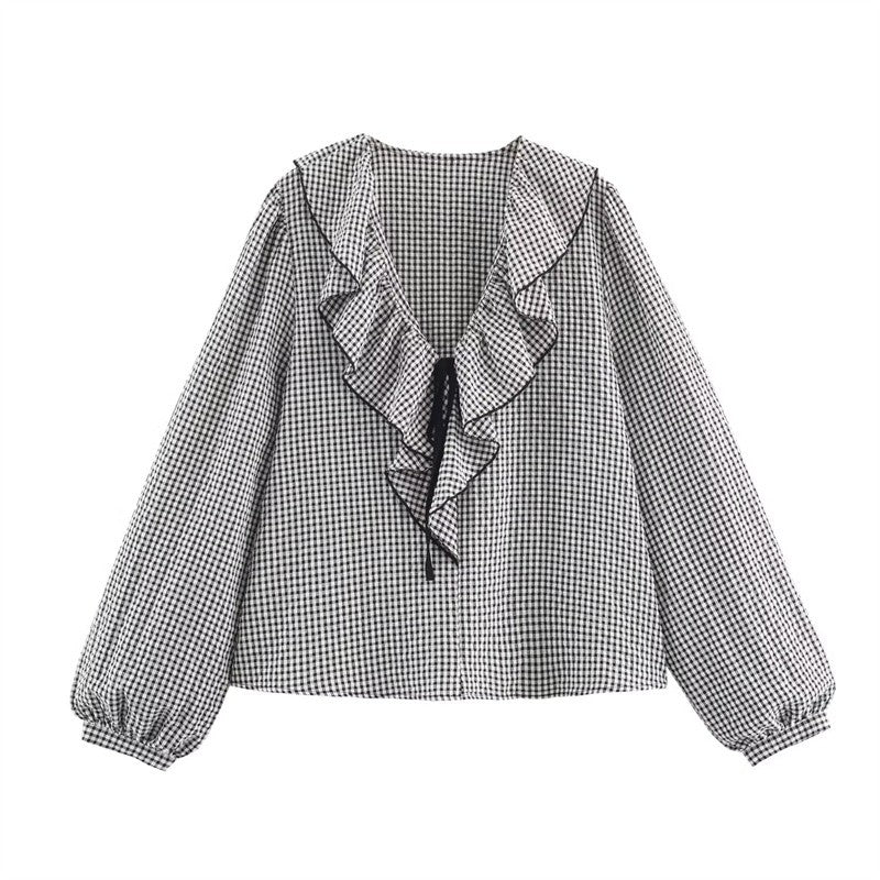 Women's Shirt Fall 2025 New Red Check Long Sleeve Stacked Decoration Pastoral Collegiate Shirt Casual Fashion Lively Personality