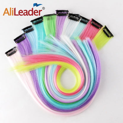 Glowing In The Dark Hair Extensions 20Inch 11Colors Synthetic Hair Clip In Luminous Colored Hairpieces Rainbow Hairpiece