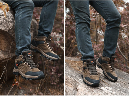 Classic Men Winter Boots Genuine Leather Sneakers For Man Fur Plush Snow Shoes Warm Outdoor Ankle Boots Outdoor Hiking Footwear