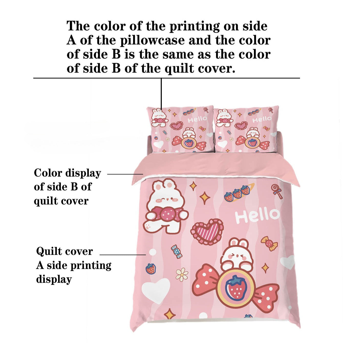 3PCS Cartoon Grid Rabbit Theme Series Bedding Set Full Size Kids,Rabbit Comforter Cover for Boys Girls Bedroom Decor