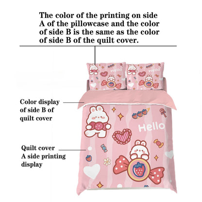 3PCS Cartoon Grid Rabbit Theme Series Bedding Set Full Size Kids,Rabbit Comforter Cover for Boys Girls Bedroom Decor