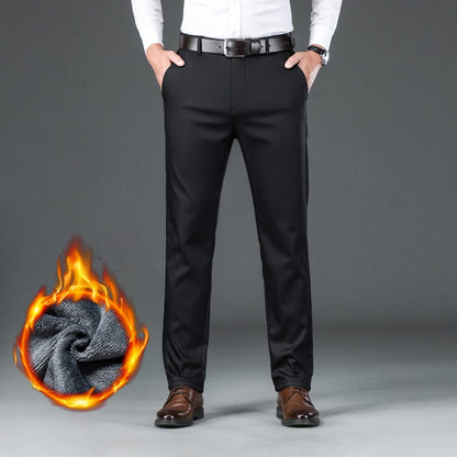 Flannel Thick Men's Casual Pants Navyblue Winter New Fleece Business Stretch Warm Plush Trousers Brand Slim Straight Male Pants
