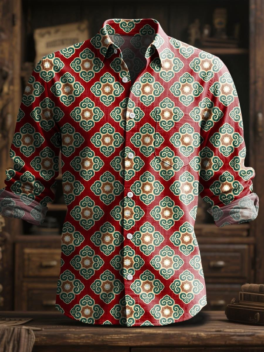 2025 men's fashionable spring and summer casual skull print long sleeved shirt suitable for daily street wear