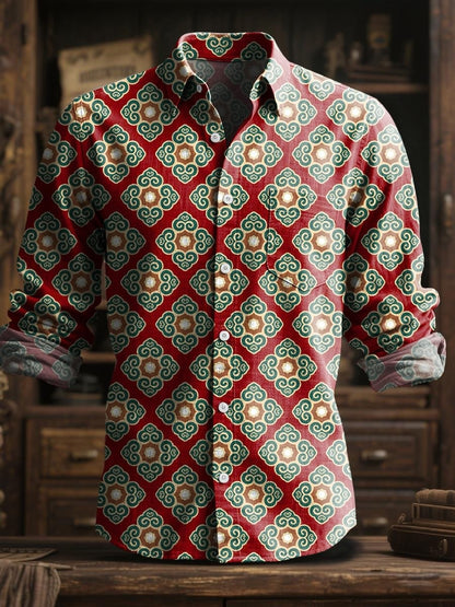 2025 men's fashionable spring and summer casual skull print long sleeved shirt suitable for daily street wear