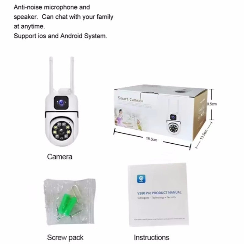 8MP WIFI Surveillance Camera Dual Lens Dual Screen IP Cameras Wireless Auto Tracking Color Night Vision 8X Digital Zoom CCTV Cam