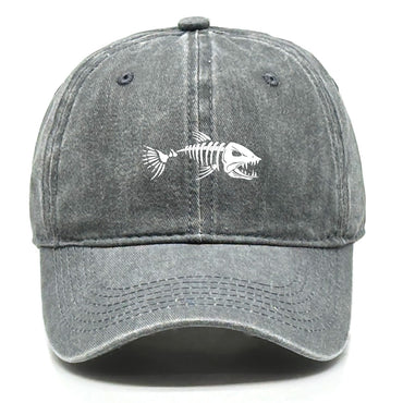 White Fish Bones Print Adjustable Retro Baseball Cap Woman's Cap Distressed Fashion Snapback Caps Ideal Choice For Women & Men