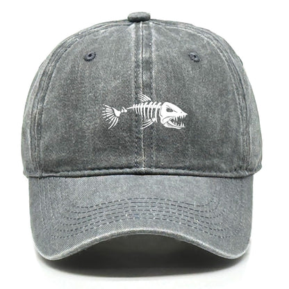 White Fish Bones Print Adjustable Retro Baseball Cap Woman's Cap Distressed Fashion Snapback Caps Ideal Choice For Women & Men