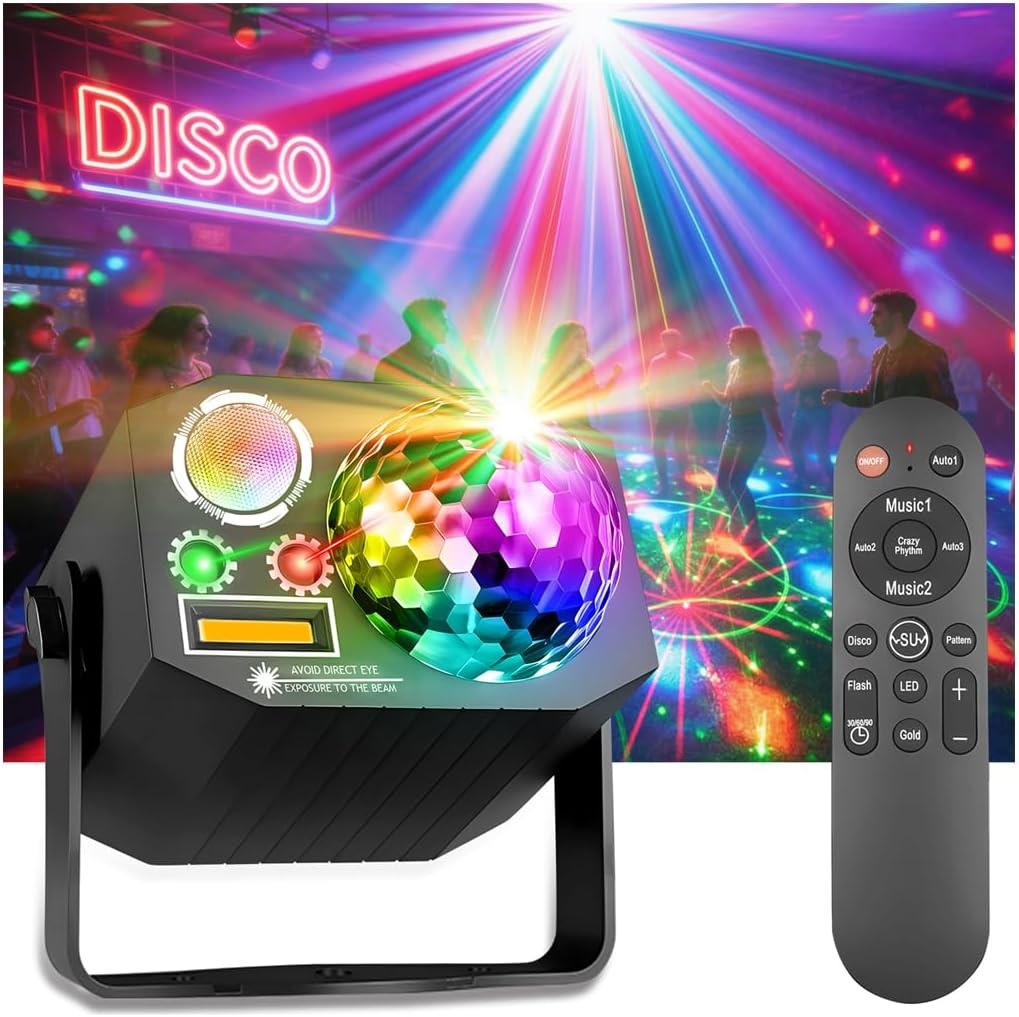 Dj Party Disco Ball Lights with Pattern and Sound Activated LED Stage Strobe Light Christmas Rave/Home Karaoke/Dance/Club Bar