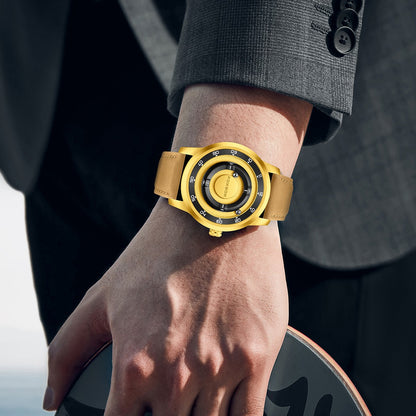 FOXBOX Fashion Unique Dial Man Watch Leather Casual Sports Srolling Bead Magnetic Force Waterproof Quartz Watches for Men Clocks