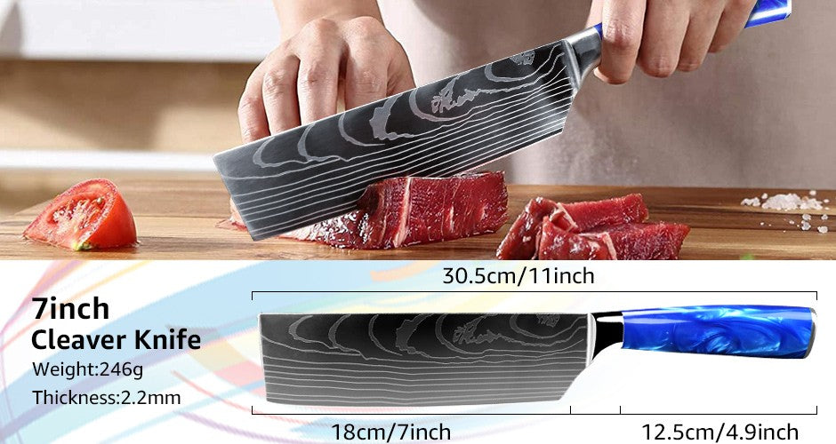 Faca de Cozinha Japonesa Chef 1-10 Peças Conjunto 7CR17 Aço Inoxidável 440C Desenho Damasco Cutelo de Carne Fatiador Santoku Ferramentas de Cozinha