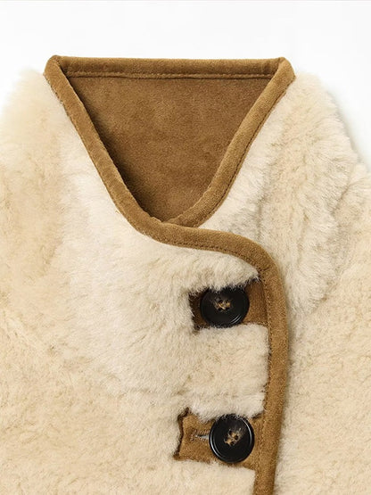 Suede Plush Both Sides Women's Coat Jacket Single Breasted Stand-Up Collar Pockets Female Jackets Autumn Loose Solid Coat Ladies