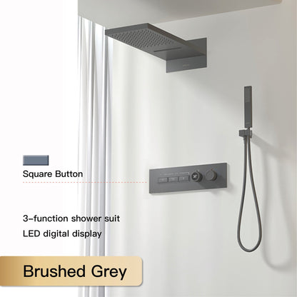 Luxury  black brass shower system wall-mounted LED digital display design Cold & hot dual-control 4-function ceiling shower Tap