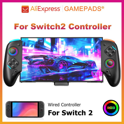 Controller For Nintendo Switch 2 RGB Wired Joy-Controller 9-Axis Gyro Sensor Joypad Turbo Programable Game Pad Joystick