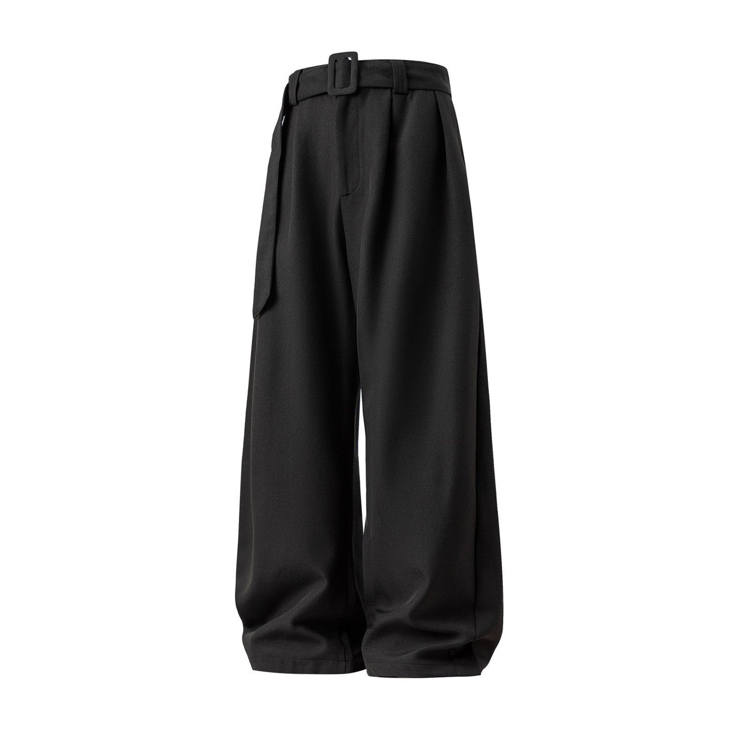 Men's Pleated Drape Curved-Leg Trousers Loose-Fit Straight-Leg Pants Retro-Style Belted Casual Pants