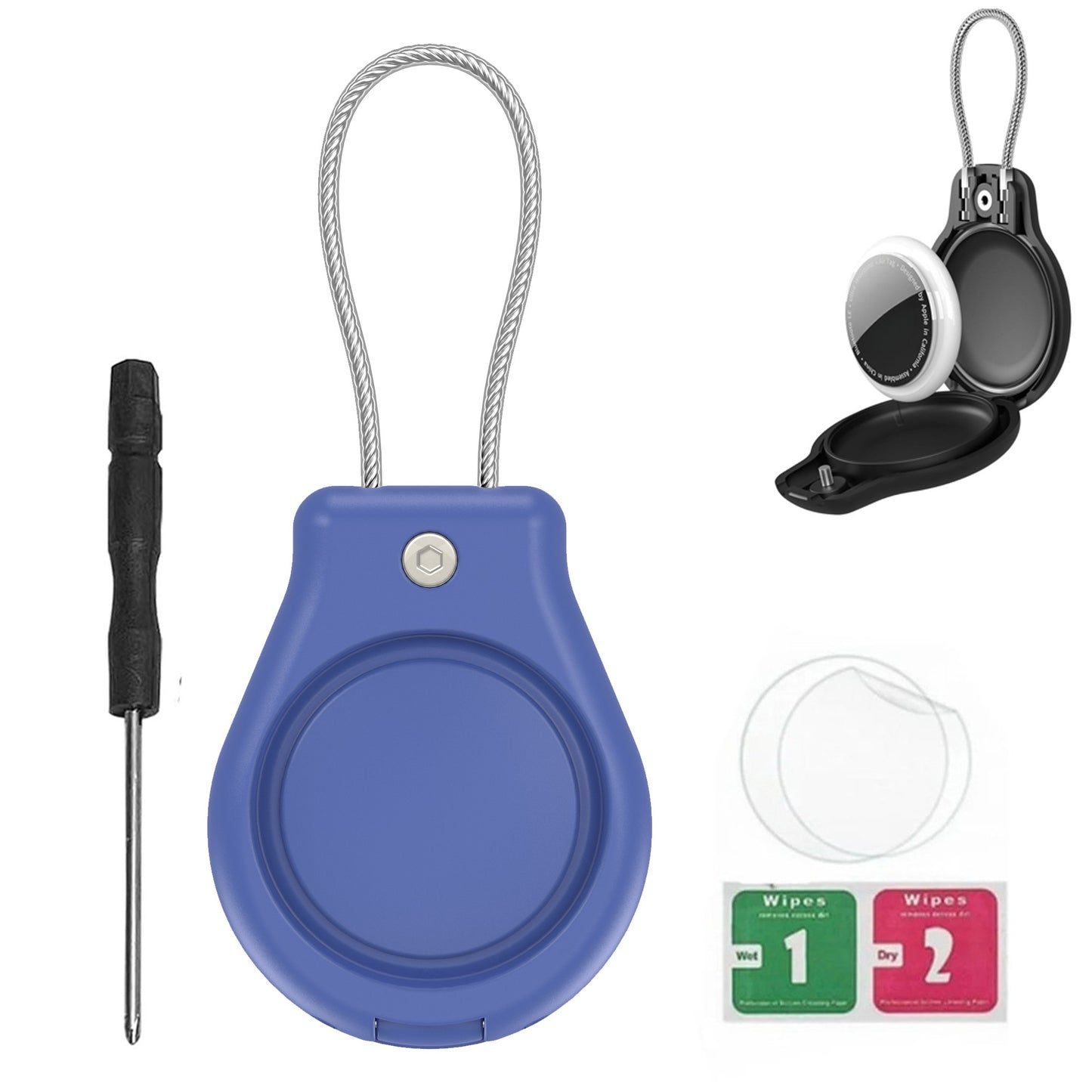 2/1 Pack Genuine Leather AirTag Keychain Holder . Secure Key Chain Case for Pet Collar Luggage Bag Full Cover Protective Keyring