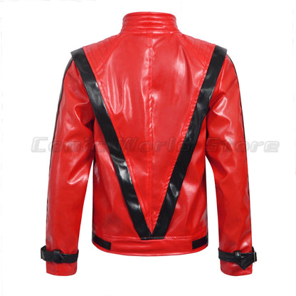 Michael Jackson Thriller Scary Costume Red Leather Jacket for Women Man Adults Dress Halloween Baseball Jacket Retro Bomber Coat