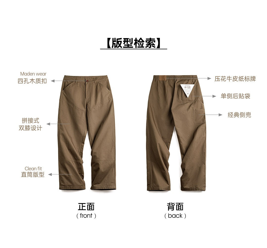 Maden Vintage Solid Logging Pants Versatile Cotton Straight Casual Lumberjack Pants with Zipper Fly and Pockets Trousers for Men