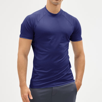 EKLENSON Men's Rashguard Swim Shirt Short Sleeve Mock Neck UPF 50+ T Shirts Loop Hem Quick Dry Loose Fit Water Surfing Shirt