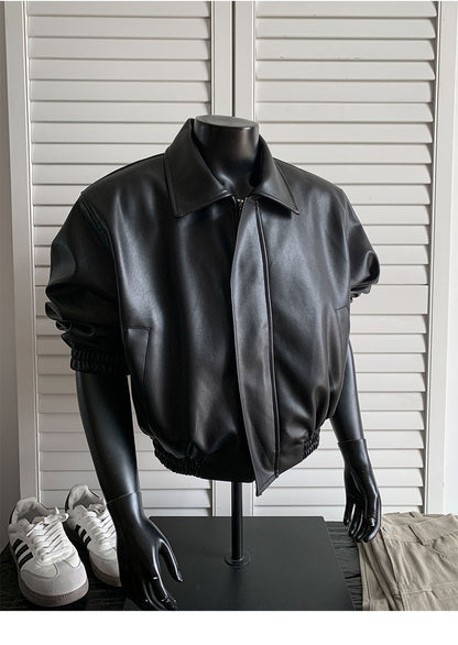 chaquetas sin manga cuerina Loose short leather jacket Shoulder pad coat American retro leather jacket for men