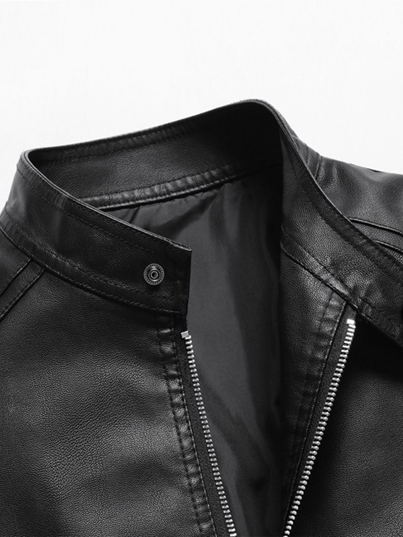 Men'S Vintage Motorcycle Jacket - Full-Zip Closure, Stand Collar, Non-Stretch Synthetic Biker Coat for Spring/Fall Riding, Casua