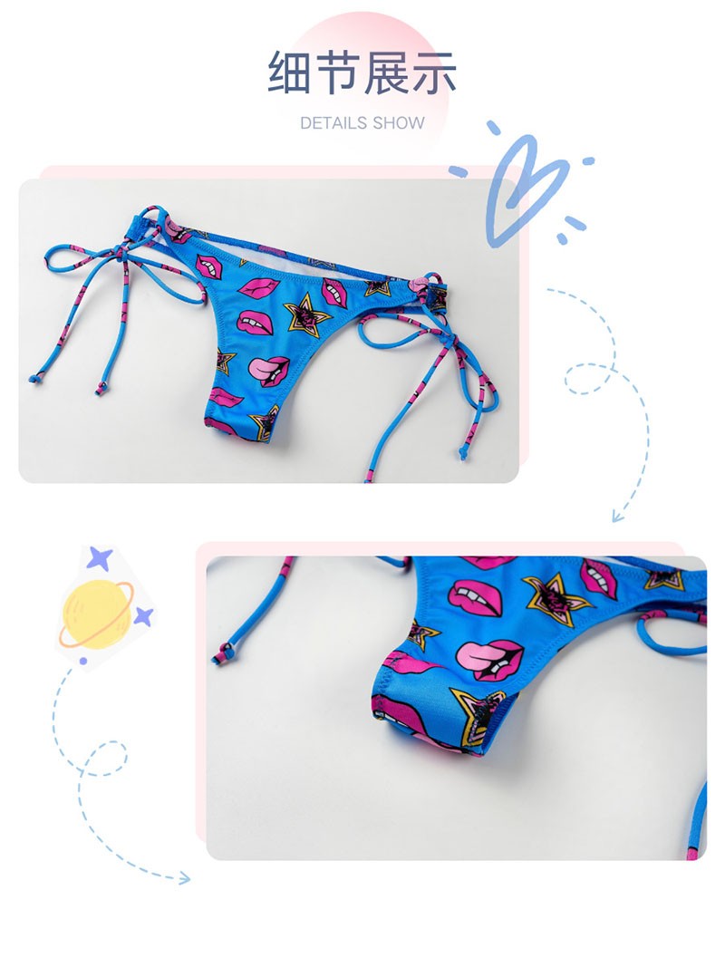 Anime Beach Girl Red Lip And Yellow Danger Warning Line Uniform Printing Bikini Swimsuit Underwear Women Outfits Cosplay Costume