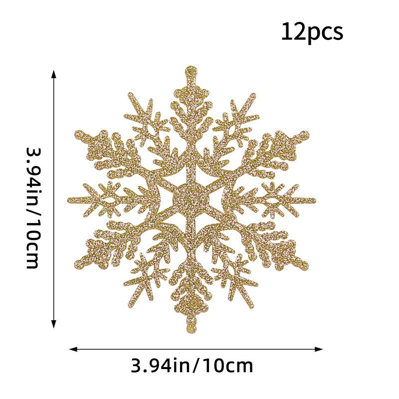 12PCS Pink Glitter Plastic Snowflake Decorations 10cm Christmas Tree Hollow Snowflake Pendants New Year Party Festival Supplies