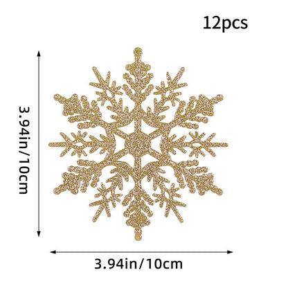 12PCS Pink Glitter Plastic Snowflake Decorations 10cm Christmas Tree Hollow Snowflake Pendants New Year Party Festival Supplies
