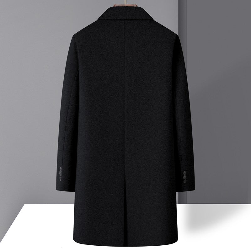 High-quality men's fashionable, stylish and versatile solid-color casual long woolen overcoat, wool woolen overcoat