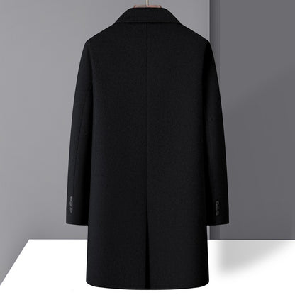 High-quality men's fashionable, stylish and versatile solid-color casual long woolen overcoat, wool woolen overcoat