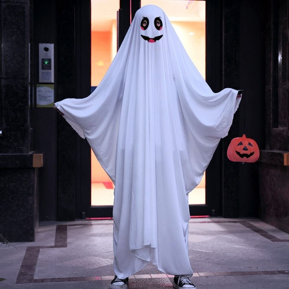 Hooded Halloween Cloak Cape Funny Cosplay Smile Face Ghost Poncho Robe Fright Clothes Black Eye Ghost Cosplay Costume