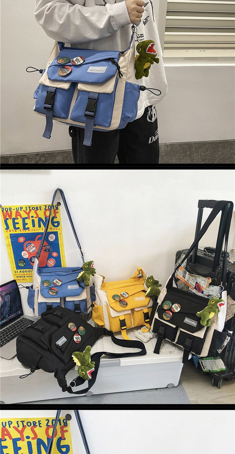 Japanese Simple Messenger Bag Student Nylon Waterproof Canvas Handbag Shoulder Crossbody Bags for Women Men Satchels Bolsas