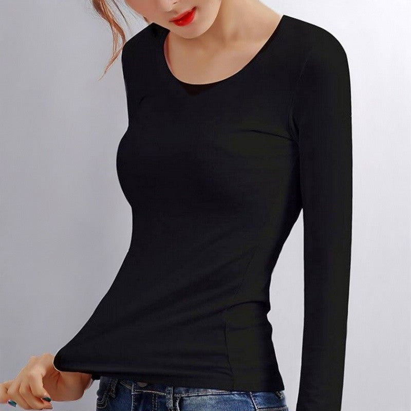 Women Thermal Underwear Winter Turtleneck Bottom Shirt Solid Semi High Collar Long Sleeve Basic T-Shirt Heating Fiber Pullovers