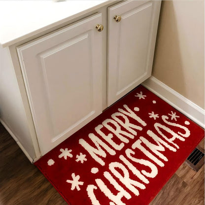 VIKAMA Red Christmas Living Room Decorative Carpet Anti-slip Fuzzy Bedside Rug for Bedroom Bathroom Floor Mat Home Decoration