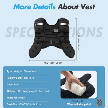 Weighted Vest Fitness 6lb/12lb/18lb/22lb with Reflective Strips Men Women for Workout Strength Training Running Jogging Walking