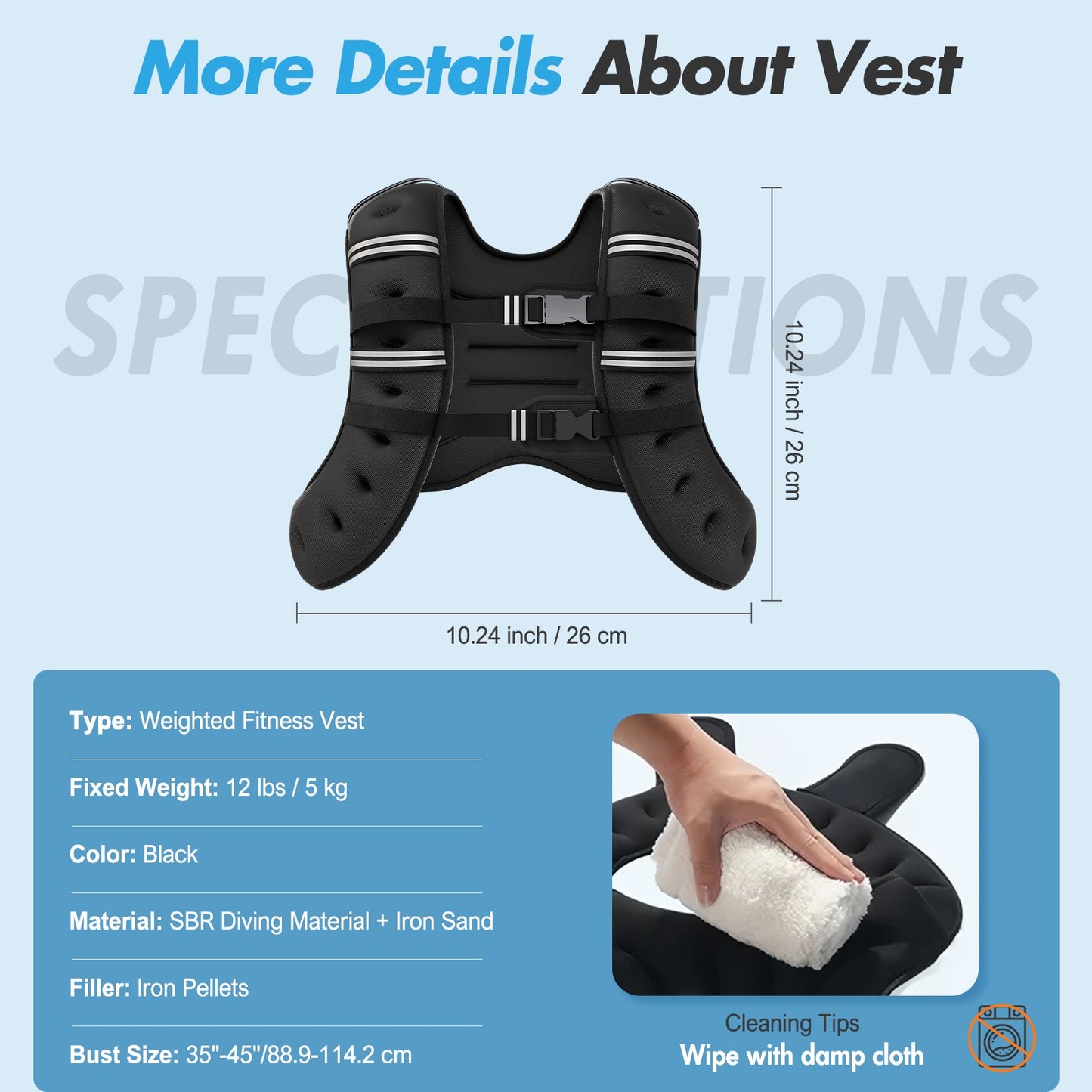 Weighted Vest Fitness 6lb/12lb/18lb/22lb with Reflective Strips Men Women for Workout Strength Training Running Jogging Walking