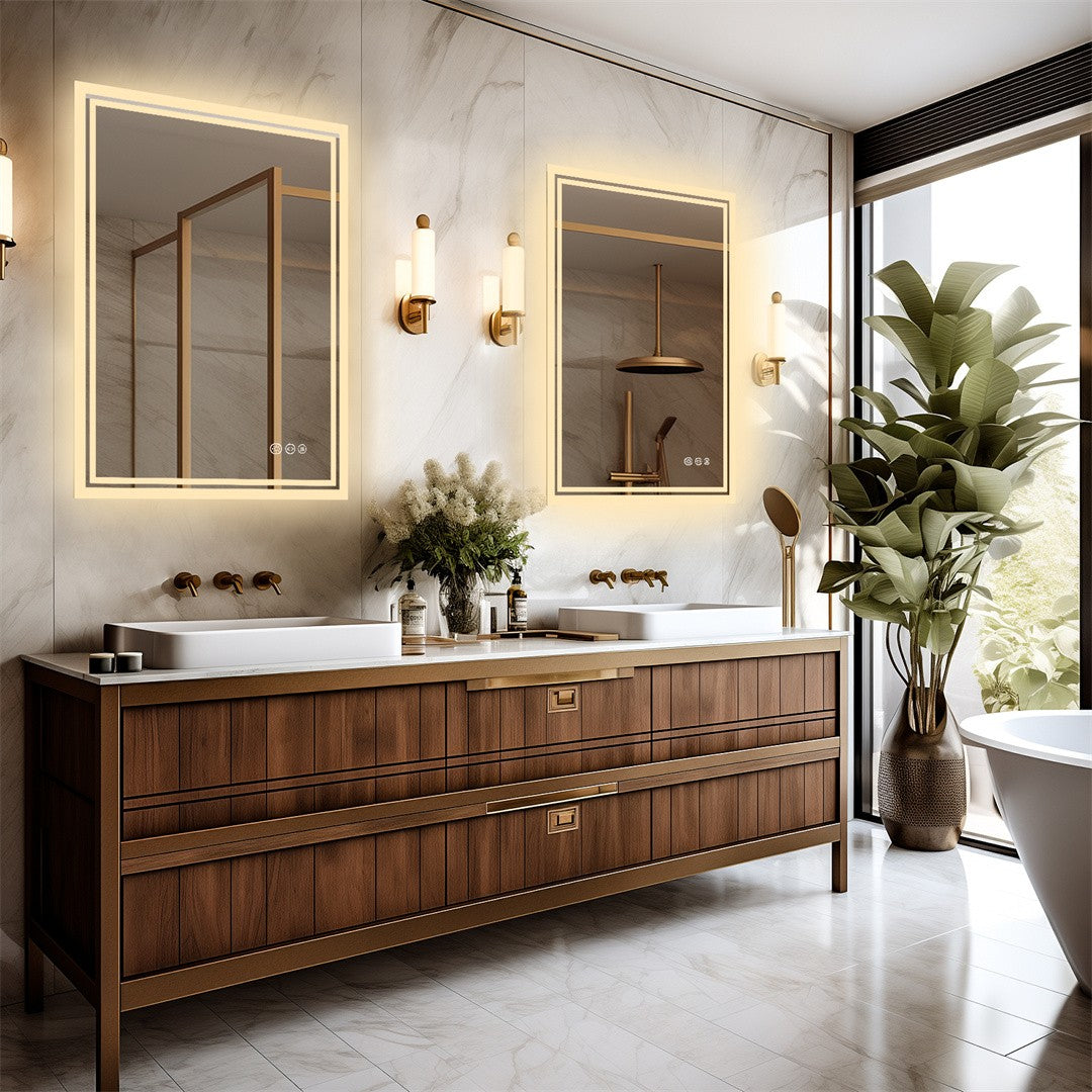 LUVODI 28x36 inch Illuminate Bathroom Mirror with Light Backlit Dimmable Defog Wall-mounted Bath Mirror