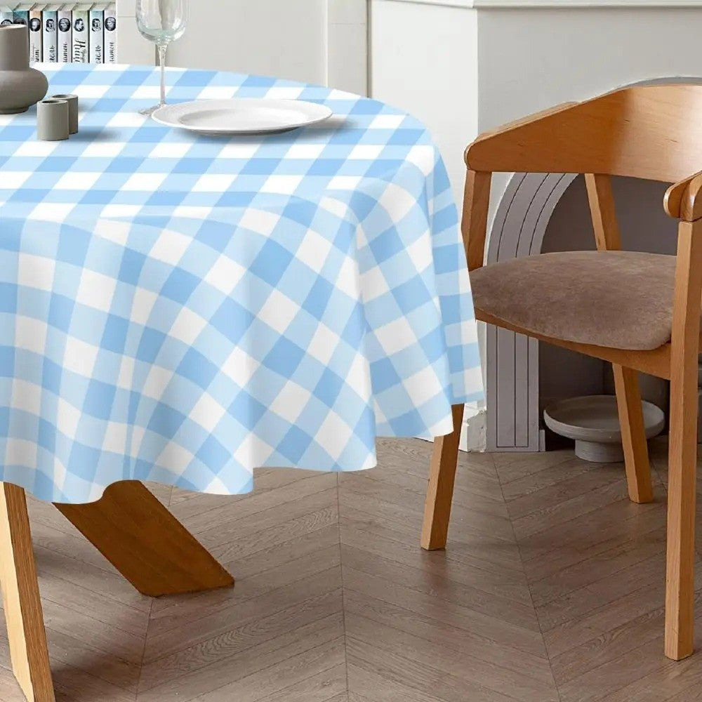 1/4pcs 213cm/83.86in Disposable Tablecloth Reusable Round Tablecloth Wrinkle-Free Waterproof Gingham Tablecloth Family Gathering
