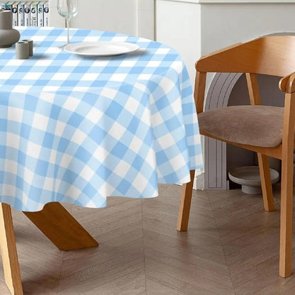 1/4pcs 213cm/83.86in Disposable Tablecloth Reusable Round Tablecloth Wrinkle-Free Waterproof Gingham Tablecloth Family Gathering