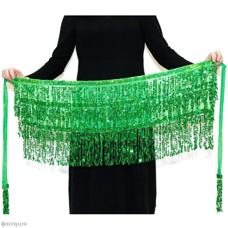 Sexy Women Belly Dance Hip Tutu Skirt Scarf Wrap Belt Glitter Sequins Tassel Hipscarf Skirt Sundress Costume Fringe Skirt Outfit