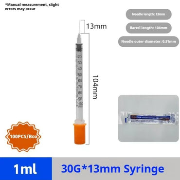 50 UNIDADES Seringa de insulina estéril descartável de 0,3ml/cc-29Gx13mm com agulha, embalada individualmente para medição de líquidos, alimentação de animais de estimação.
