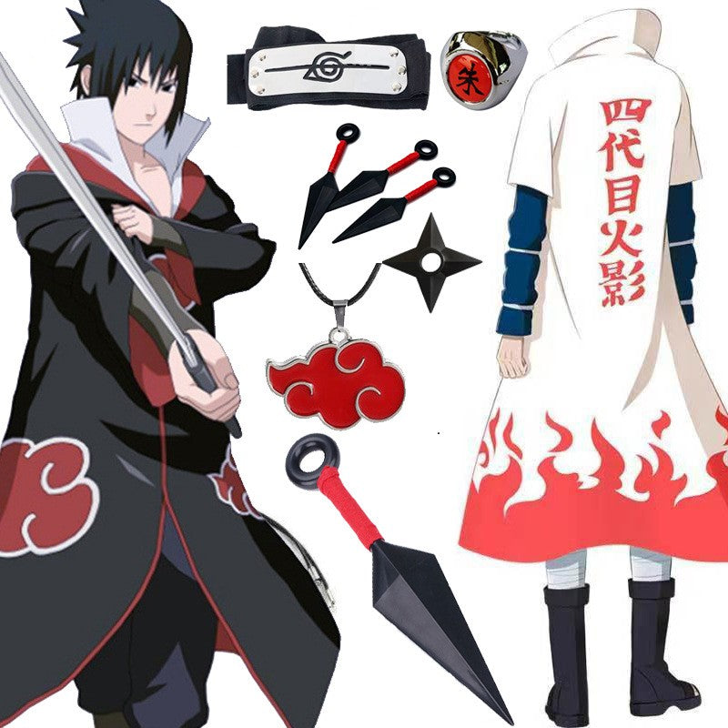 AnimeNinja Cosplay  Akatsuki Cosplay Ninja Costume Uchiha Itachi Red Cloud Cloak Robe Cloak Headband Props Halloween Clothe