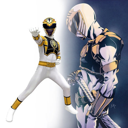 Dinosaur Warrior White Costume Suit Superhero Cosplay Clothes Role-play Jumpsuit Stage Performance Outfit Birthday Gift